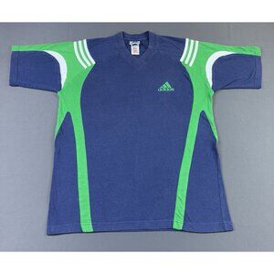 Vintage 90s Adidas Soccer Football V Neck Shirt Sports Hype Rare Medium Blue
